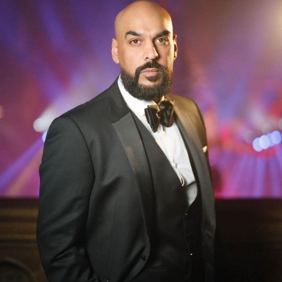 DJ Chonkx in black tie ready for a wedding event